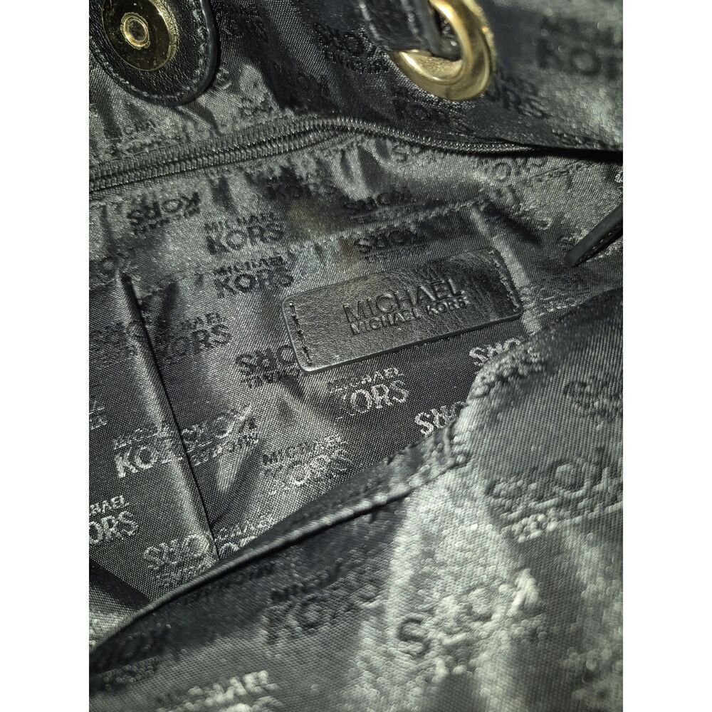 Michael Kors Black Leather Monogram Jet Set Grab Shoulder Tote Bag - Picture 7 of 10